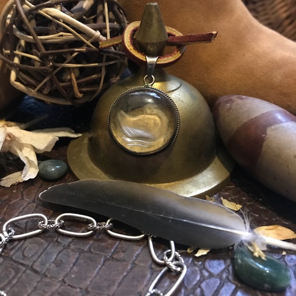 Vintage Sterling Etched Quartz Crystal Pendant - Picture 3 of 4